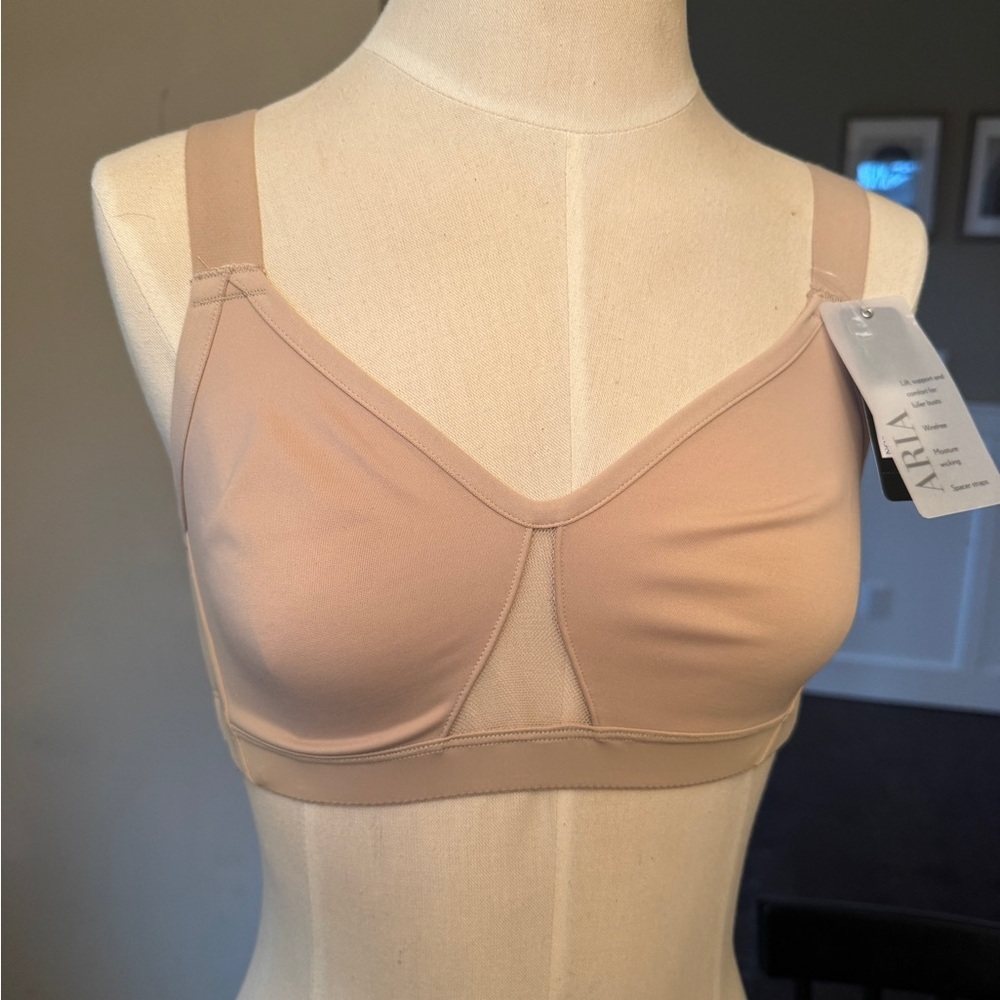 Natori Beige Mesh Detail Bra| Natori Womens Aria Full Fit Wire-free Bra - Picture 4 of 7